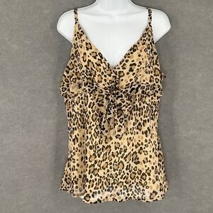 Apt 9 Womens XL Leopard Print Tie Front‎ Cami Tank Top Babydoll Blouse